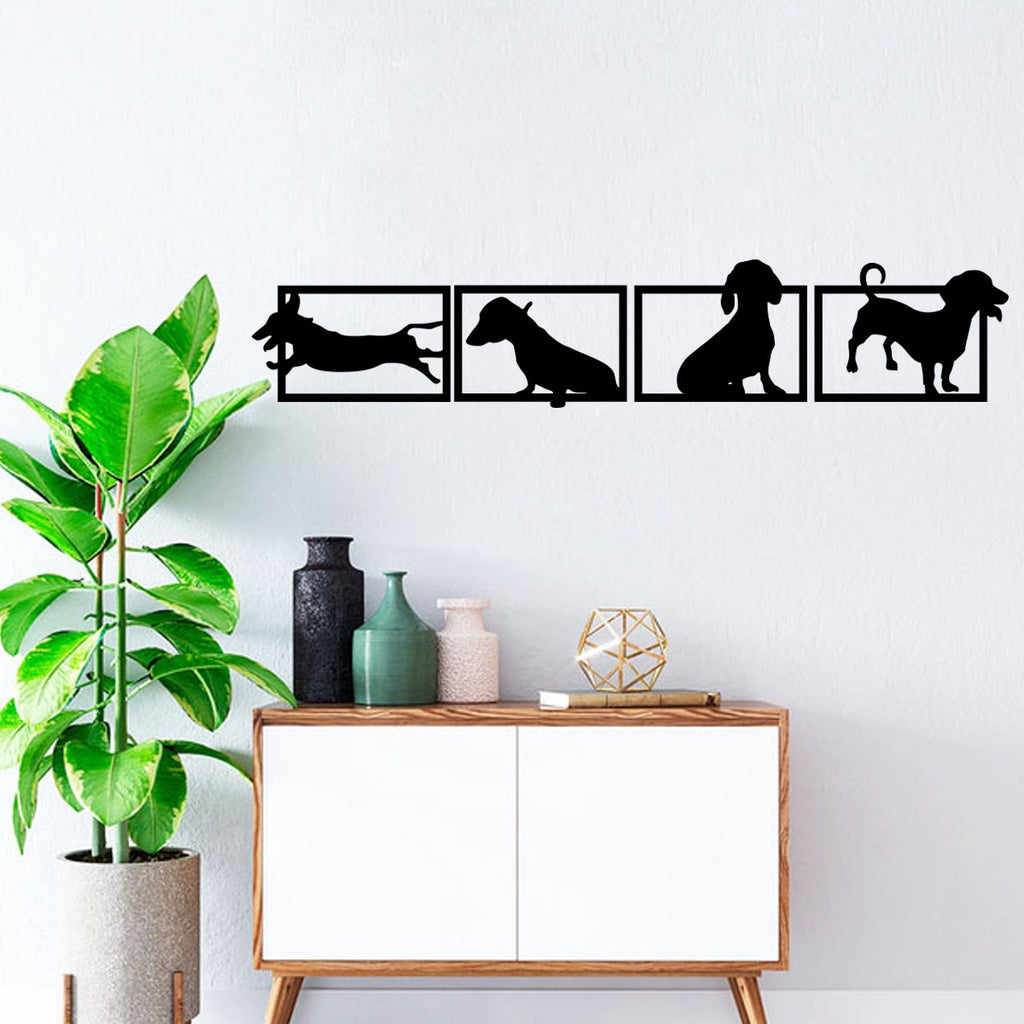Kit 4 Quadros Vazados Cachorro Salsicha Pet Dog MDF Decorativo 🇧🇷