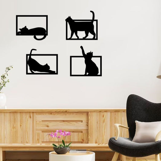 Kit 4 Quadros Vazados Gatinhos Brincando MDF Decorativo 🇧🇷