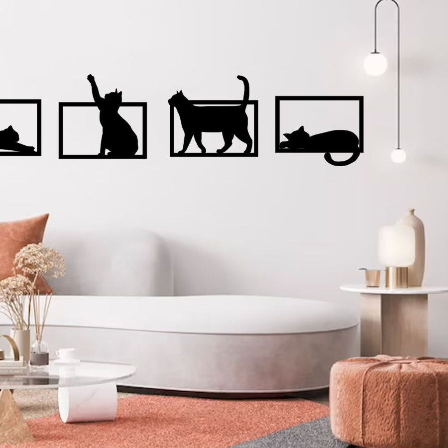 Kit 4 Quadros Vazados Gatinhos Brincando MDF Decorativo 🇧🇷