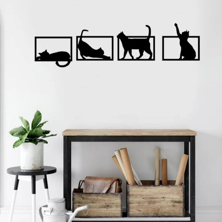 Kit 4 Quadros Vazados Gatinhos Brincando MDF Decorativo 🇧🇷