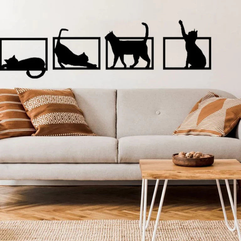 Kit 4 Quadros Vazados Gatinhos Brincando MDF Decorativo 🇧🇷