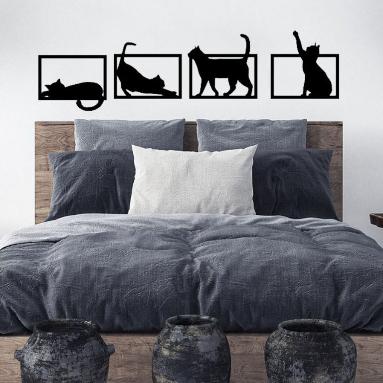 Kit 4 Quadros Vazados Gatinhos Brincando MDF Decorativo 🇧🇷