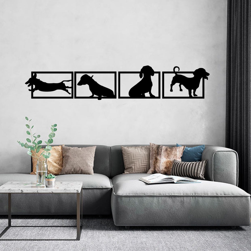 Kit 4 Quadros Vazados Cachorro Salsicha Pet Dog MDF Decorativo 🇧🇷