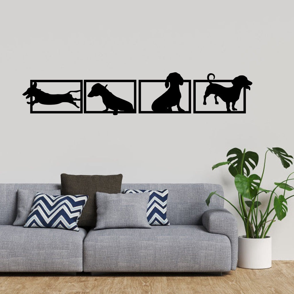 Kit 4 Quadros Vazados Cachorro Salsicha Pet Dog MDF Decorativo 🇧🇷