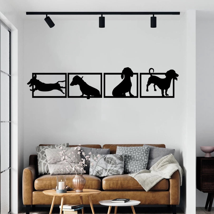 Kit 4 Quadros Vazados Cachorro Salsicha Pet Dog MDF Decorativo 🇧🇷